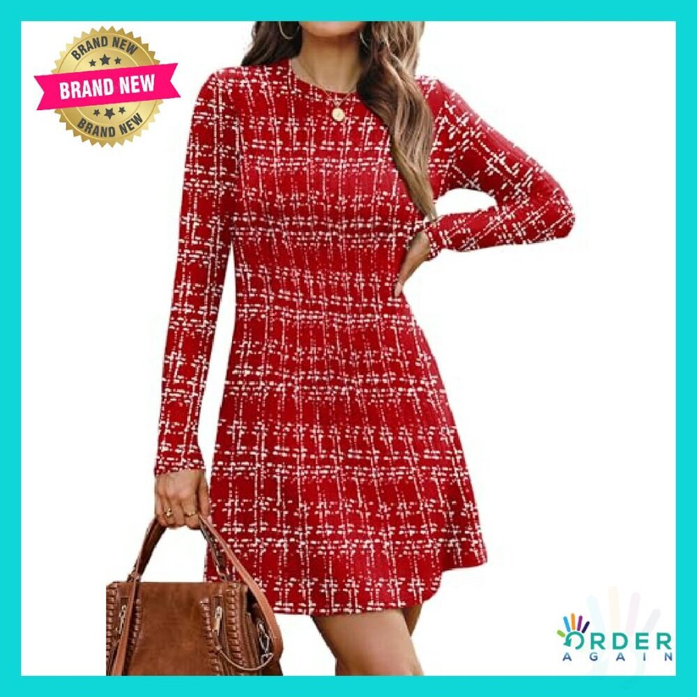 Long Sleeve Ribbed Knit Sweater Dress Bodycon A-Line Chic Fall - Picture 2 of 8